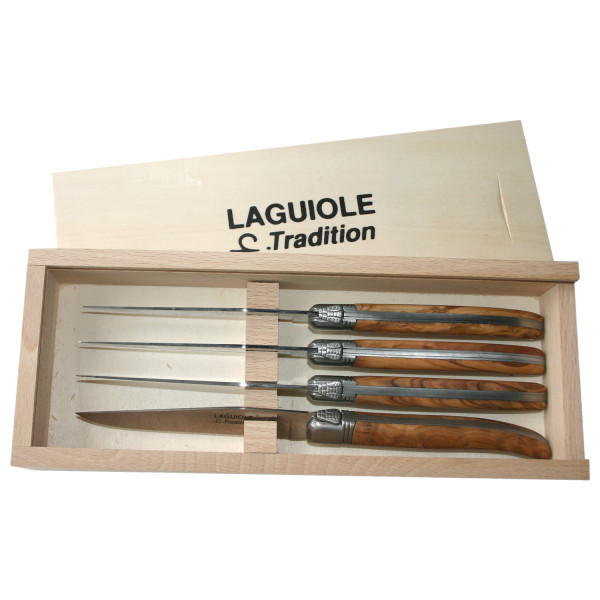 Chateau Laguiole 4 Steakmesser, Olive in Holzbox